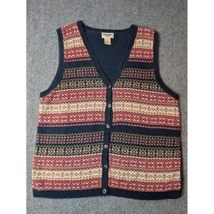Vintage Northwest Blue Women's Button Up Sweater Vest Knit Size‎ Large Navy Blue
